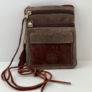 ROOTS Canada Cross Body Leather Mini Bag 3 Pocket Festival Travel Boho Western